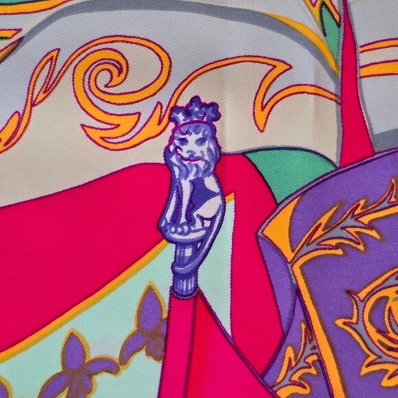 HERMES PARIS Carre 90 Etendards et Bonnieres Scarf 1984 Created By Annie Faivre - Picture 12 of 12